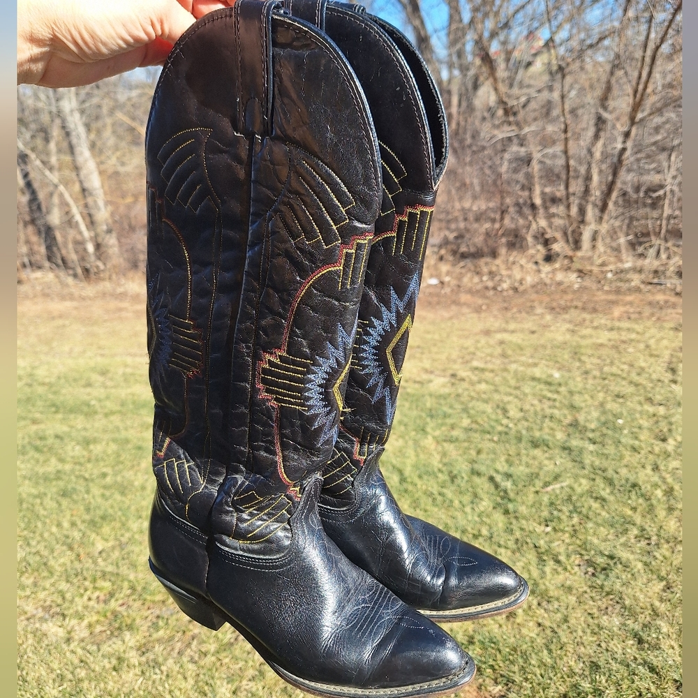 Vtg Durango primary color stitched embroidered cowboy boots women's 6.5